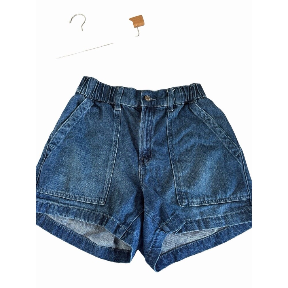 Gap Women’s High Rise Elastic Waist Denim Shorts Blue Patch Pocket Size S